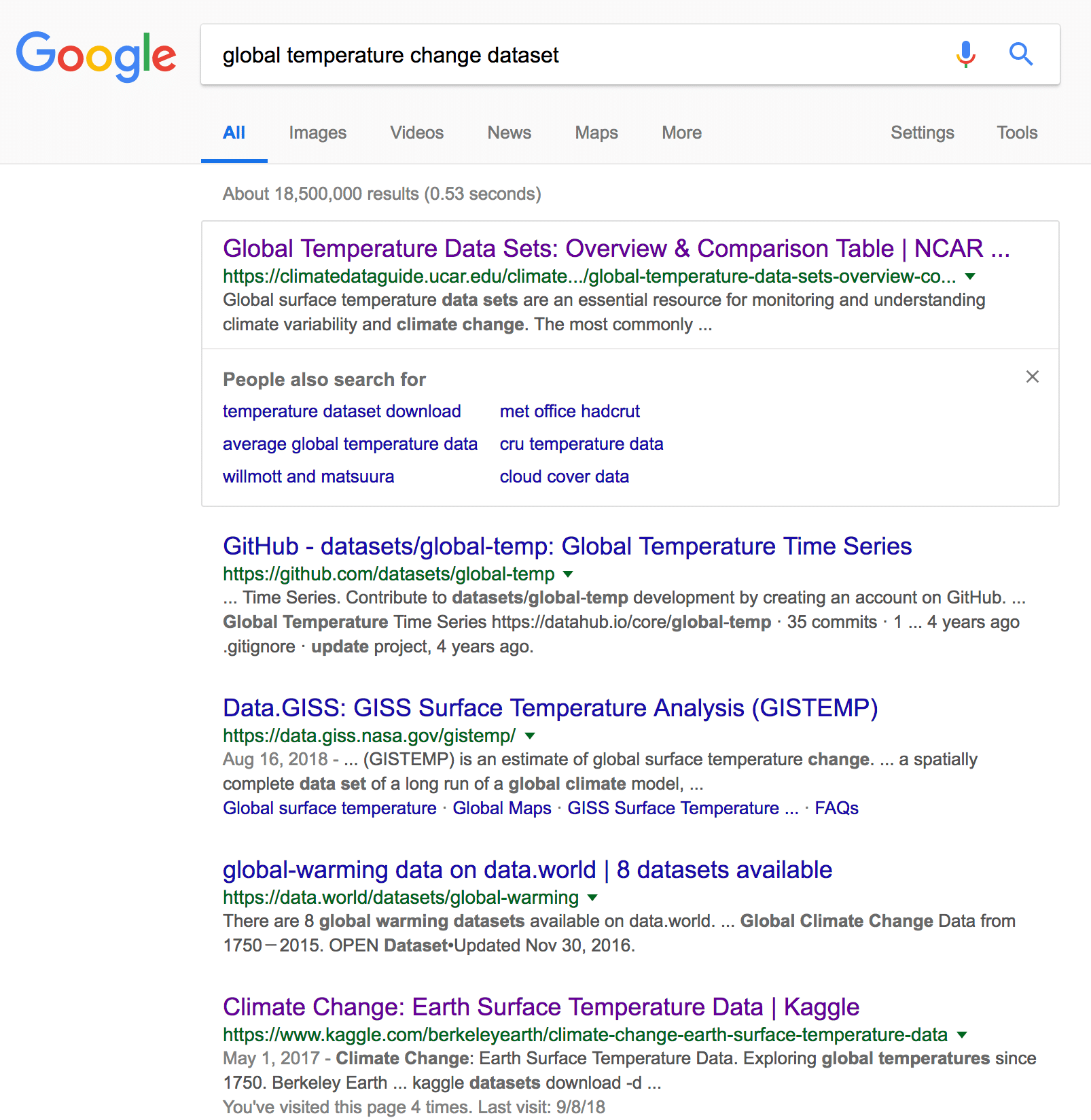 example of google dataset search