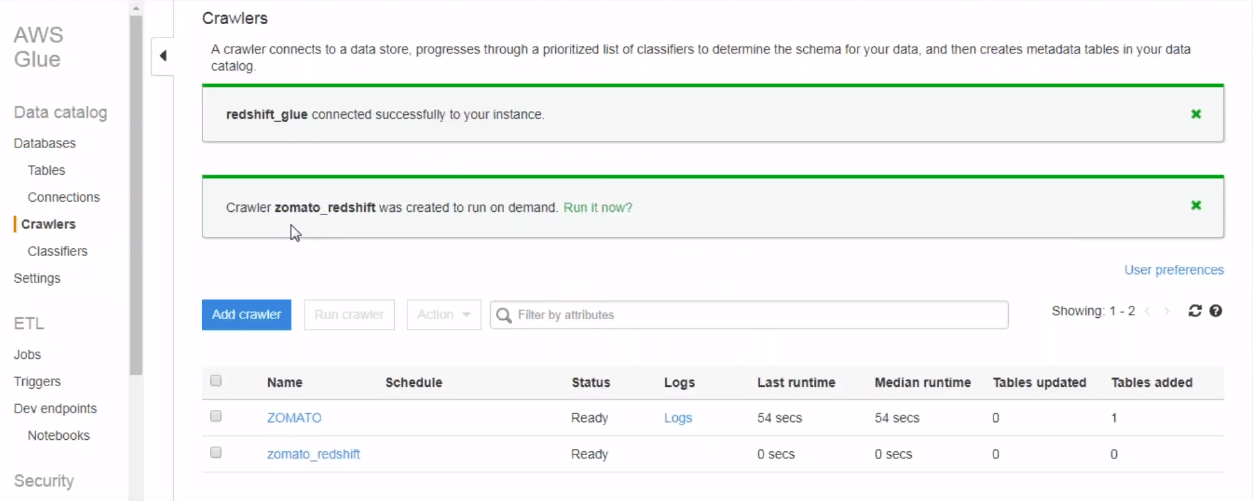 AWS running the crawler