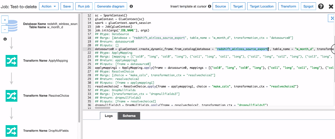 script in AWS glue